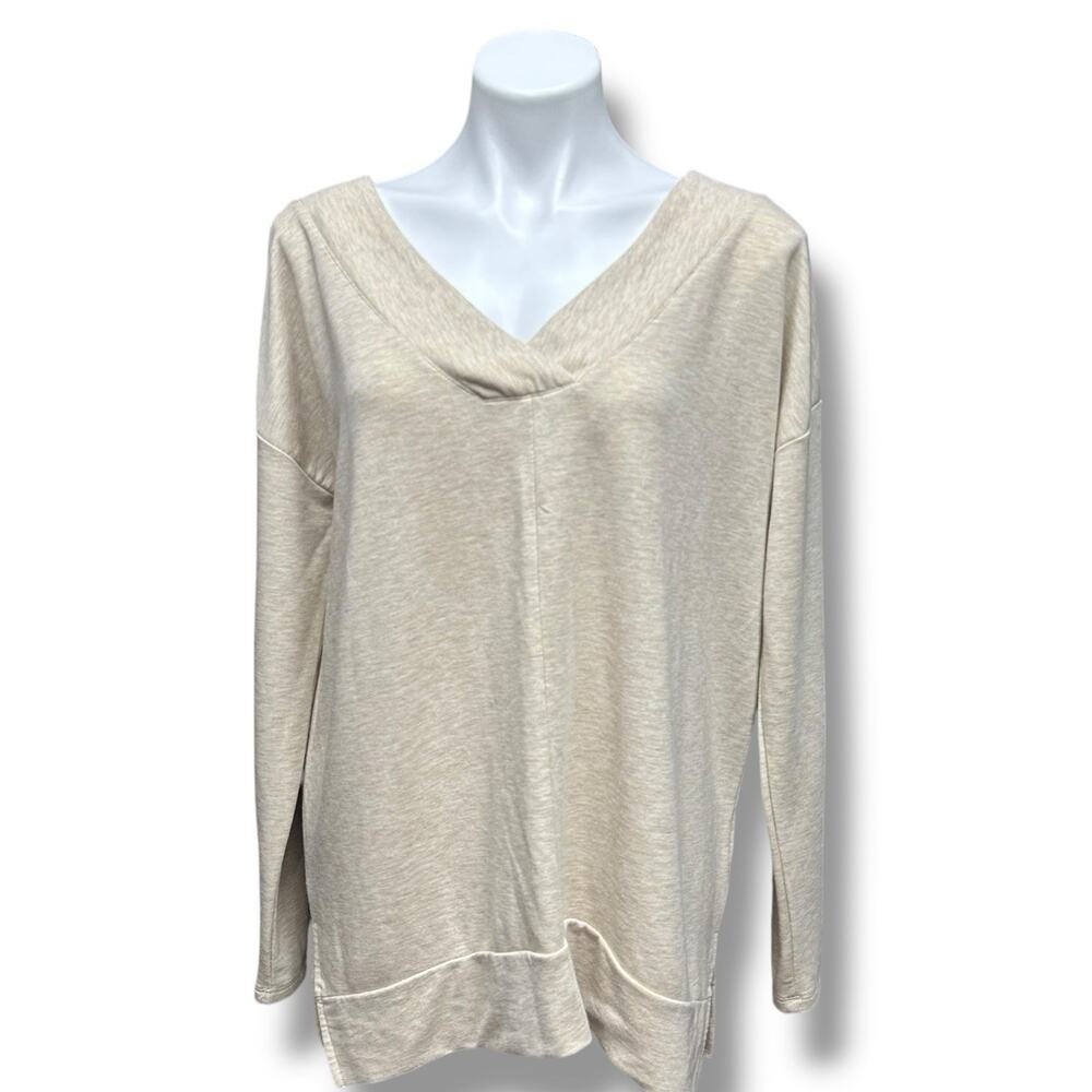 Cupio Sweatshirt Tan Double V Neckline Soft Cozy Loungewear Minimalist Womens L